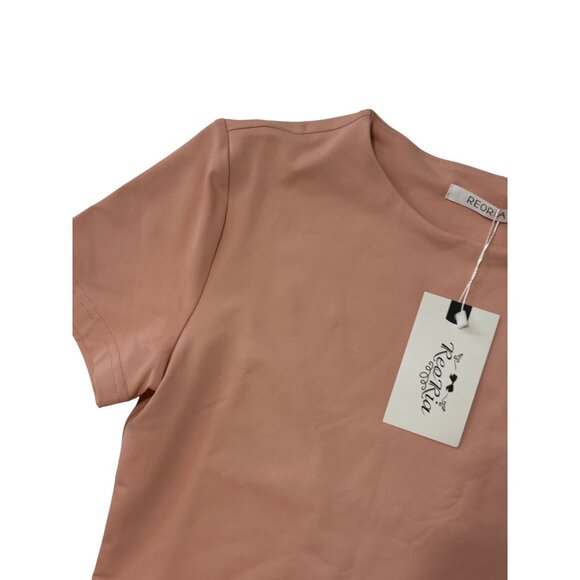 NWT Reoria Womens Cropped Short Sleeve Top S Blush Pink Stretch Casual Wear 1769 - Picture 3 of 5